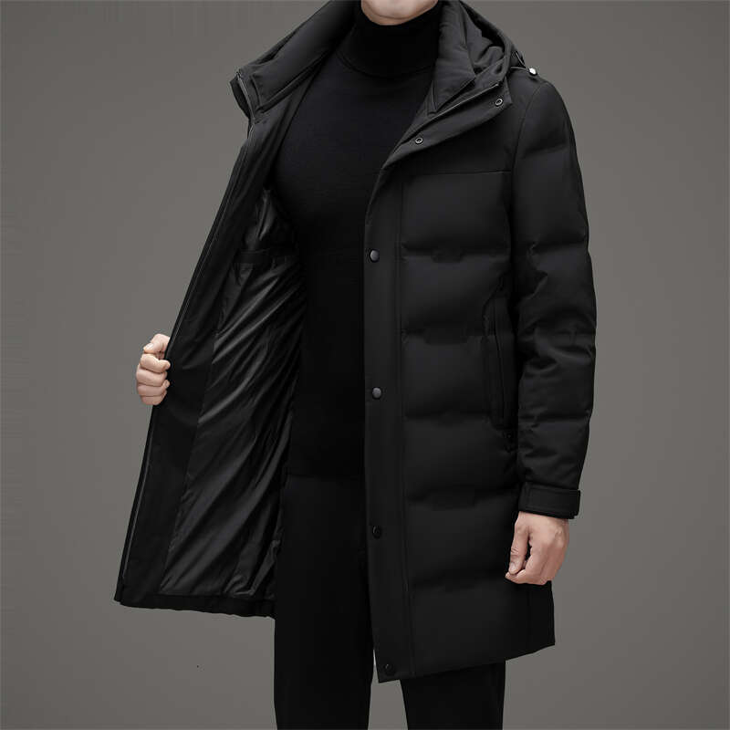 Classic Winter Men's Warm Mid-Length White Duck Down Jackets Outwear Windproof Long Hooded Puffer Coat Casual Loose Thick Parkas