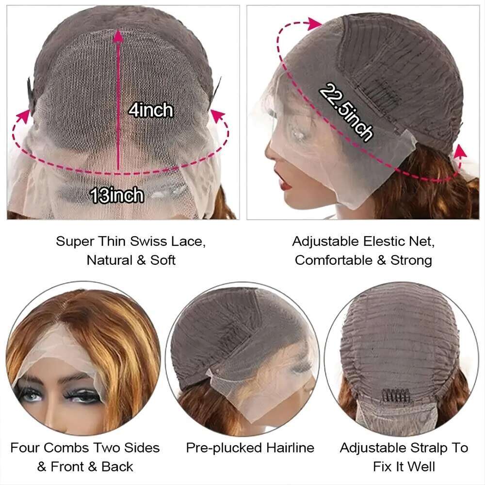 200 Density 427 Highlight Ombre Bone Straight Honey Blonde Colored 13x4 Transparent Lace Front Human Hair Wigs 36 Inches