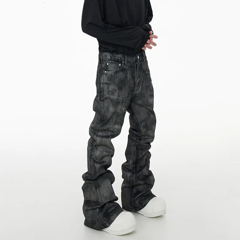 PFNW Autumn Male Denim Pants Loose Handmade Brush Coating Slim Heap Up Straight Wide Leg Mens Jeans Stylish 2024 12C519 241008