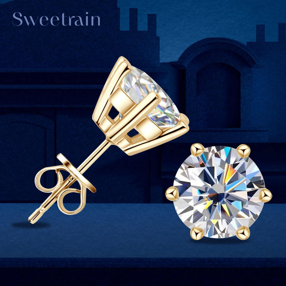 0.5-2ct Diamond Stud Earrings 18K Yellow Gold Plated 925 Silver Wedding Earrings Suitable for Luxury Jewelry for Women and Men with GRA 241018