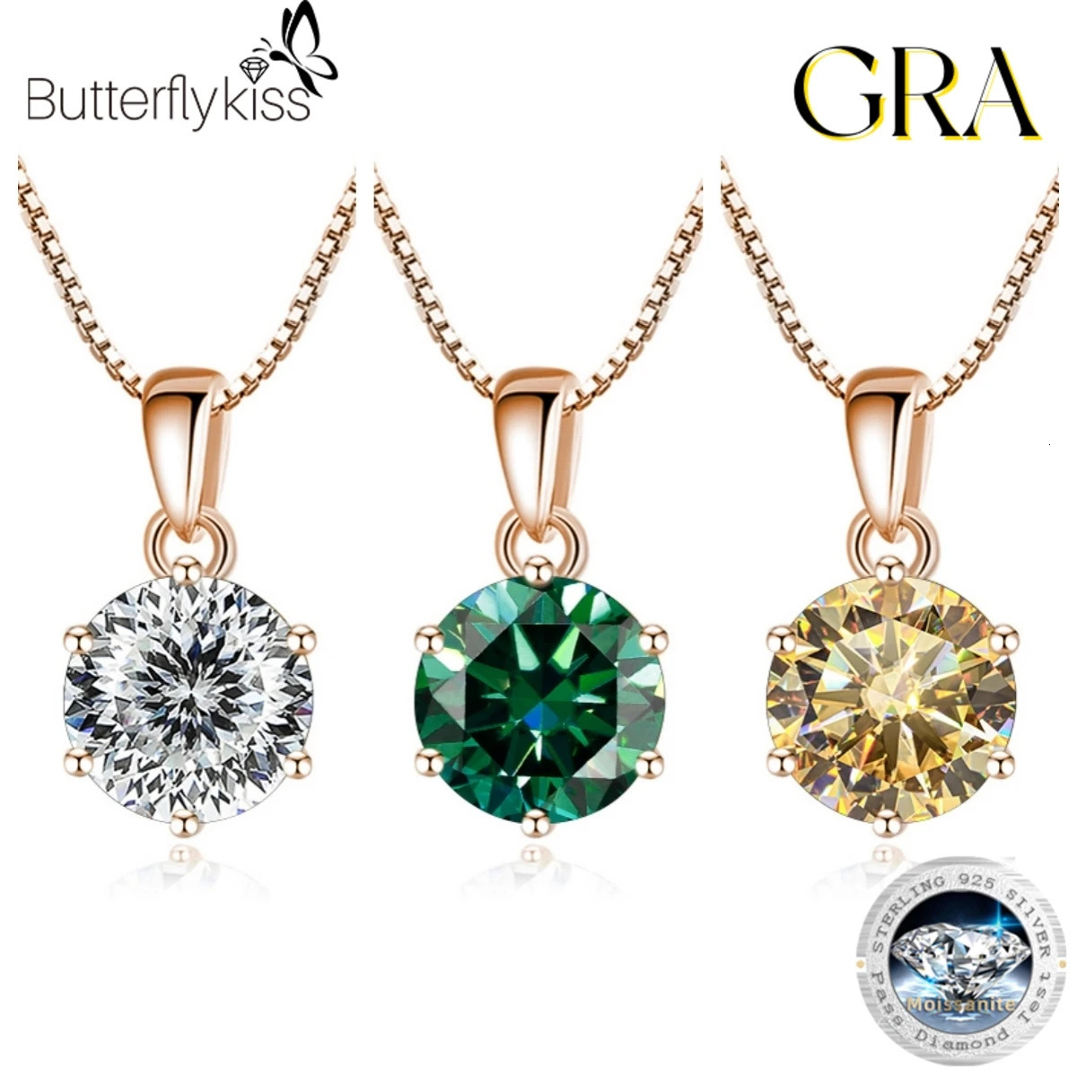 Butterflykiss 6.5mm 1.0 D Necklace Rose Gold Plated Pendant Original Genuine S925 Womens Silver Chain Jewelry 241018