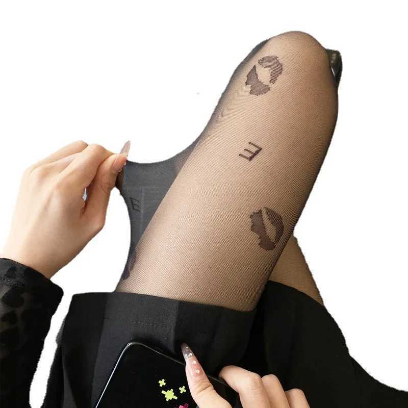 Socks Hosiery Red Lip Print Thigh Womens Sexy Stockings Mesh Seamless Silk Pantyhose Transparent Nylon Summer Female Elastic High Stocking Y2408330U3F
