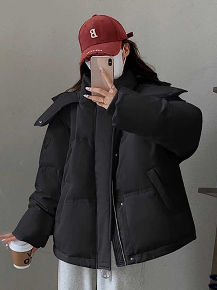 Zoki Love Print Cute Parkas Women Sweet Thick Warm Winter Puffy Coats Korean Casual Long Sleeve Loose Fashion Down Cotton JacketX241019