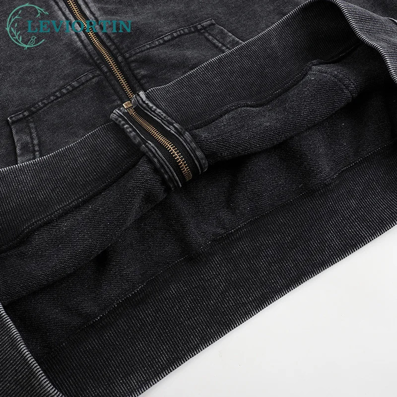 Heavyweight 350gsm Zipper Hoodies Jacket Men Streetwear Shoulder Drop Loose Washed Cotton Hooded Sweaters Coat Jogging Outwears 241019