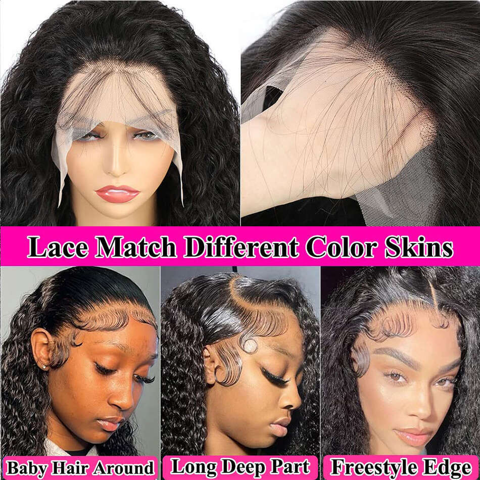 Water Wave Front 13x4 Transparent Curly Lace Frontal Wigs For Black Women Pre Plucked With Baby Hair 180% Wet And Wavy