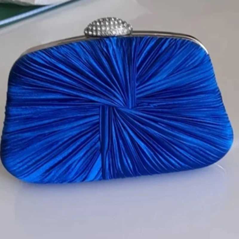 Royal Blue Folded and Pillow shaped Clutch Bag Elegant Designer Clutch with Chain Rhinestone Buckle Wedding Party Wallet 2024 Y241019