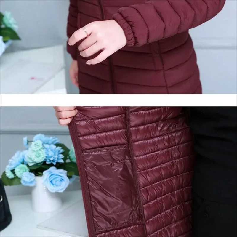 2023 Womens long down cotton ultralight womens hooded windproof coat warm thick ParkaX241019