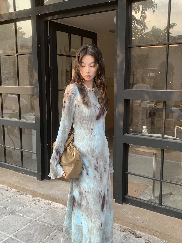 CHEERART Pleate French Long Maxi Dress For Women Flare Long Sleeve Swing A Line Dress Fall Clothes 241010