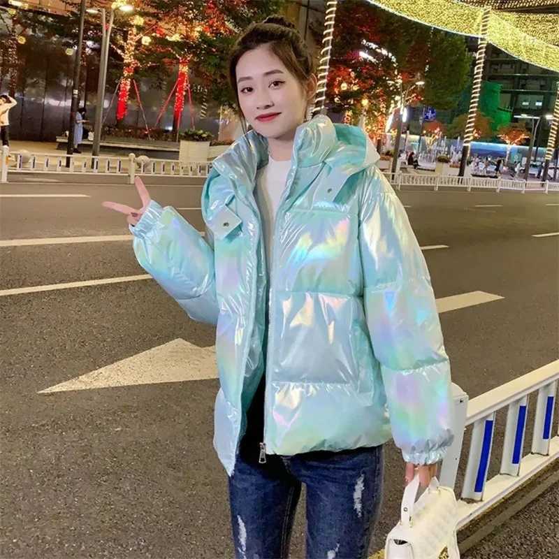 Winter Parkas Women Jacket 2024 New Glossy Down Cotton Padded Parka Long Sleeves Casual Snow Wear Coat Female Jackets OutwearX241019