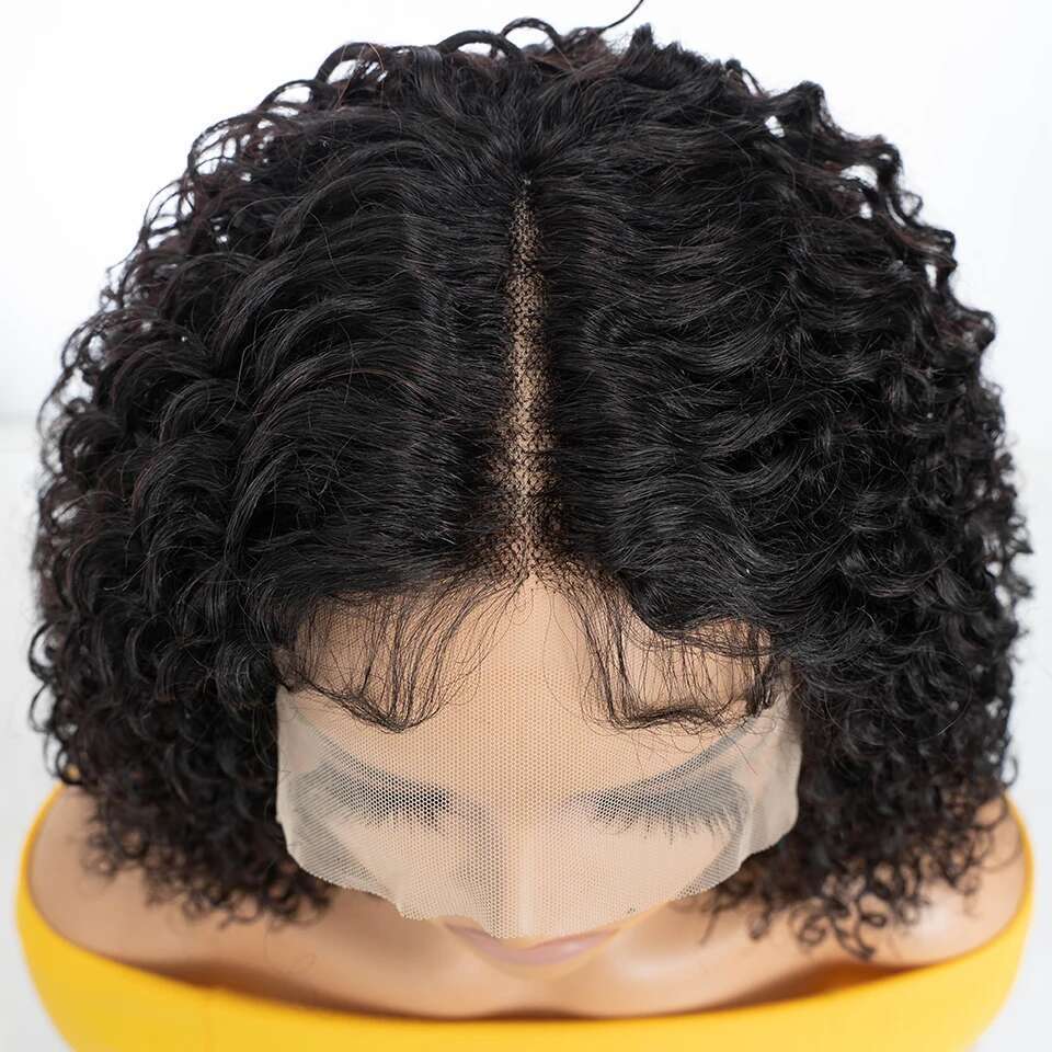 Peruvian Deep Curly Bob Natural Black Color Brazilian HD Front 13x6x1 Transparent T Part Lace Hair Wigs