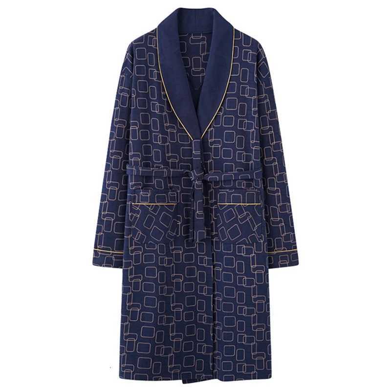 2022 Spring Autumn Bathrobe Men 100% Cotton Sleep Top Kimono Robesfor Male Plaid Robes Long Bath Robe Bride Robe Dressing GownXJ241018