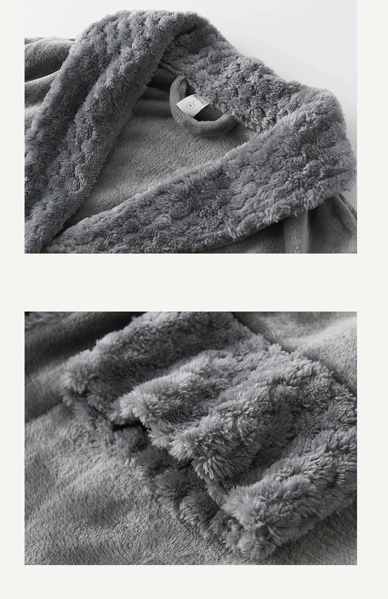 Mens Bathrobe Winter Plus Size Long Coral Fleece Kimono Warm Flannel Bath Robe Cozy Robes Night Sleepwear Women Dressing GownXJ241018