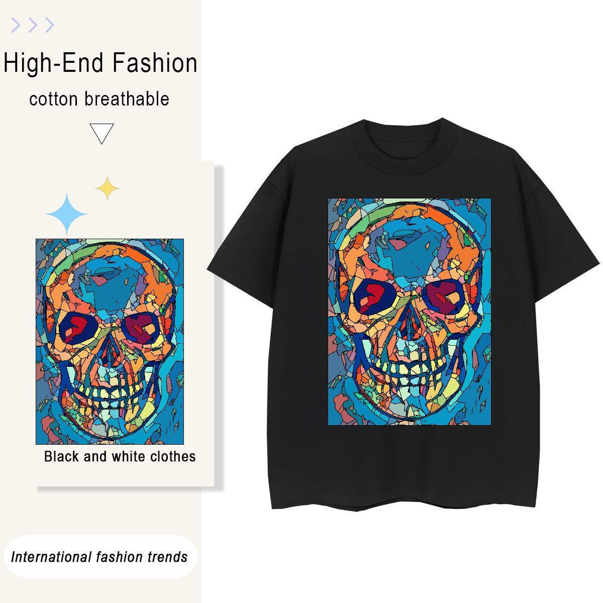 Fashion Casual Woman T Shirts 100% Cotton 230g Crew Neck Breathable Daily Wear skull Women Tshirts Designer Black Oversized Clothes Shirt