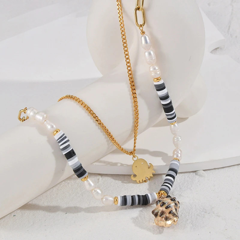 Home>Product Center>Product Center>Luxury niche steel cube octopus polymer clay pearl joint pendant necklace bone chain womens accessories wh