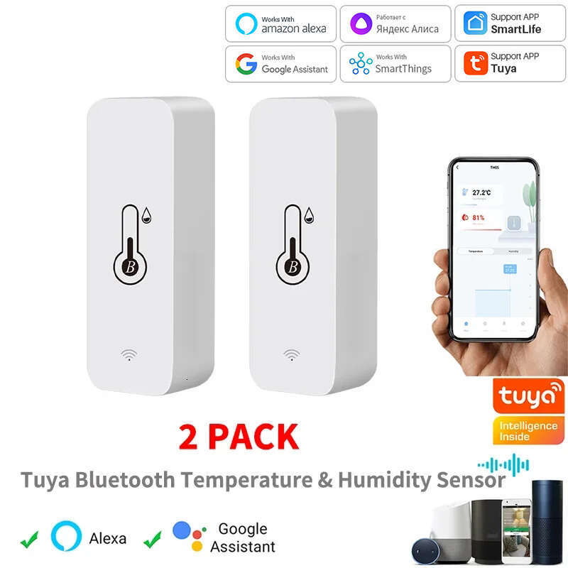 2PCS Tuya App Wireless Temperature Humidity Sensor Smart Home Remote Control Thermometer Hygrometer Work With Alexa Google