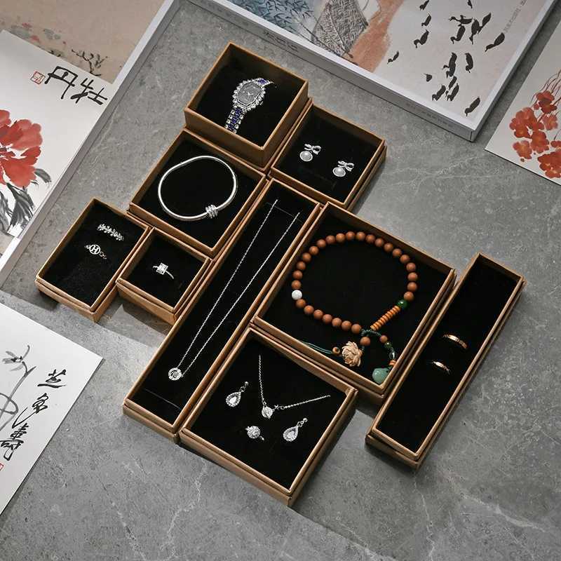 1 piece of kraft paper jewelry box bracelet necklace ring earring box handle wedding gift packaging box jewelry accessories W241019