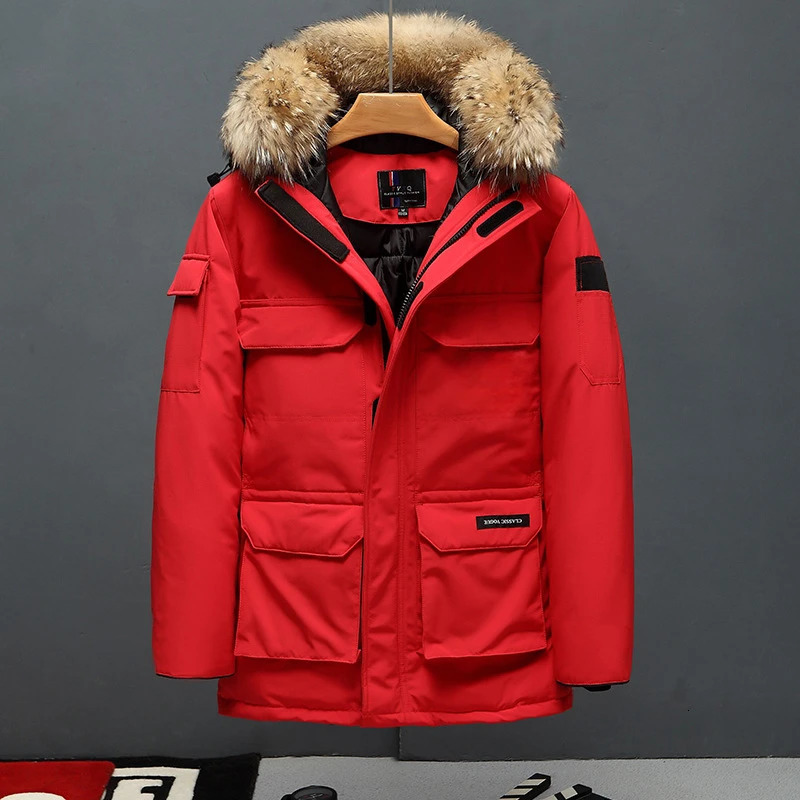 mens casual duck down jacket with hooded fur collar high-quality mens windproof and waterproof winter jacket warm jacket 4X 241018