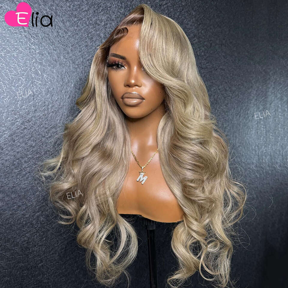 Grey Brown Colored 32 Inch 100% Human Hair Cheap Wigs on Sale 13X6 Lace Frontal Body Wave 5x7 Closure Wig