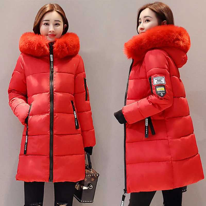 Fashion Coats Winter Jacket Women Parka New 2023 Hooded Long Female Coat Office Lady Warm Down Jacket Fake Fur Winter Coat WomenX241019