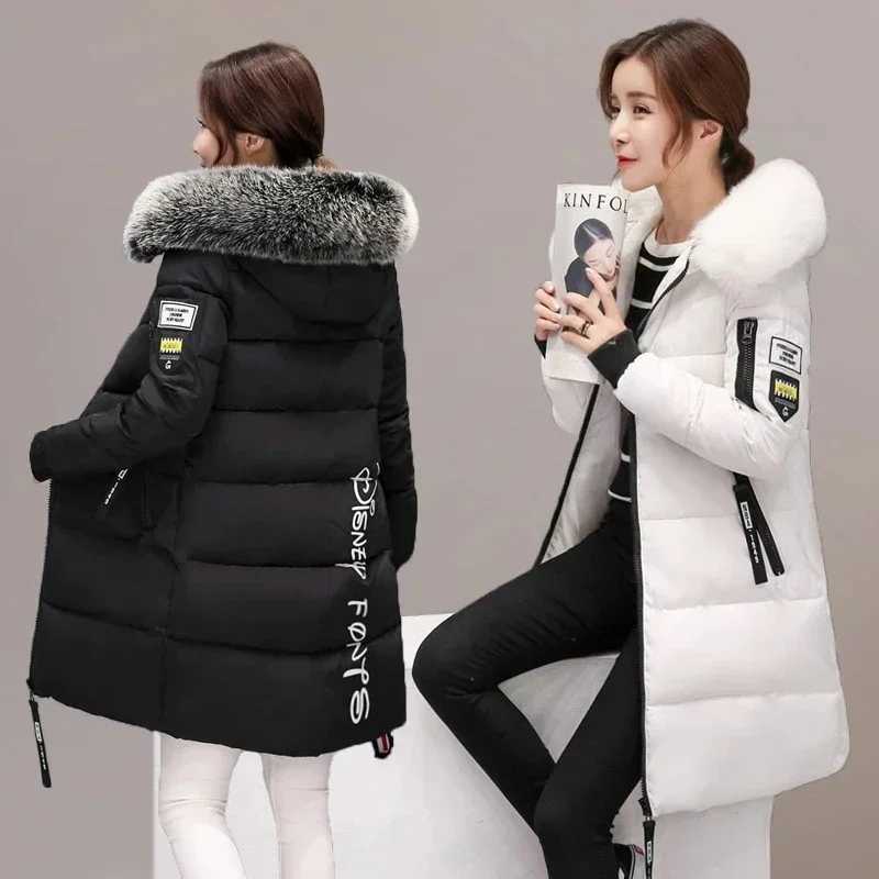 2023 Winter Jacket Women Parka Big Fur Collar Hooded Thick Warm Long Female Coat Casual Outwear Down Cotton Jacket ParkasX241019