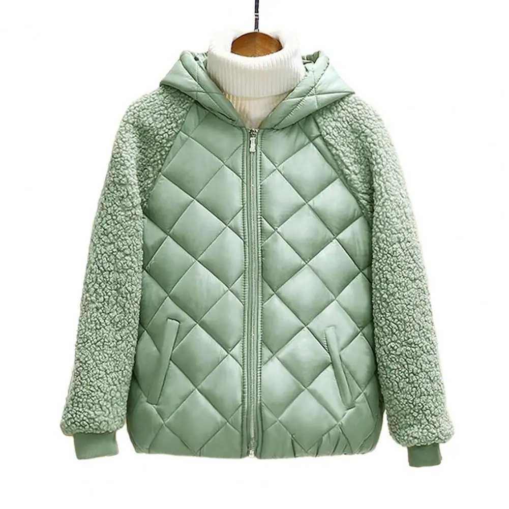 Women Winter Cotton Coat Thickened Plush Padded Coat Long Sleeve Hooded Down Coat Pockets Cold Resistant Windproof Lady JacketX241019