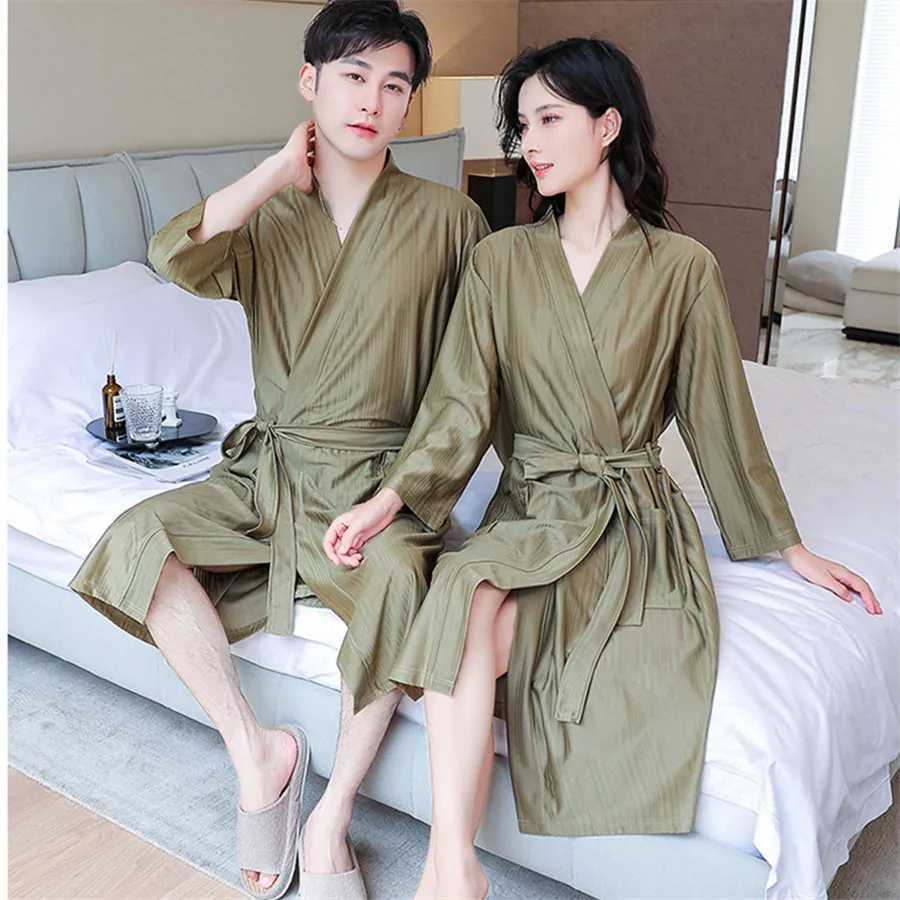 Men Kimono Bath Robes Pajamas 2024 New Summer Bathrobe Solid Sleepwear Three Quarter Sleeve Dressing Gown Mens LoungewearXJ241018