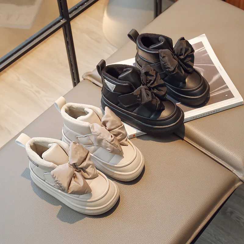 Winter Children Snow Boots Girls Fashion Big Bow-tie Design Princess Boots Kids Warm Thicken Cotton Shoes With Hook ClosureXJ241206