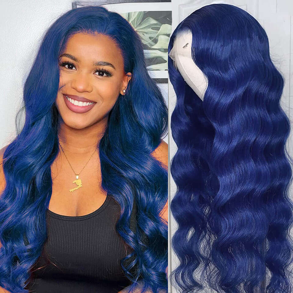 Transparent Blue Colored Body Wave 13x4 Lace Front Wig Brazilian 100% Human Hair Wigs For Women
