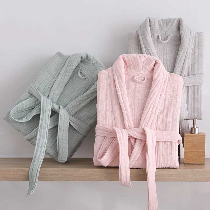 SHiONFA Mens Robes 6 Layer Pure Thickened Cotton Gauze Long Home Lounge Soft Breathable Bathrobe for Autumn WinterXJ241018