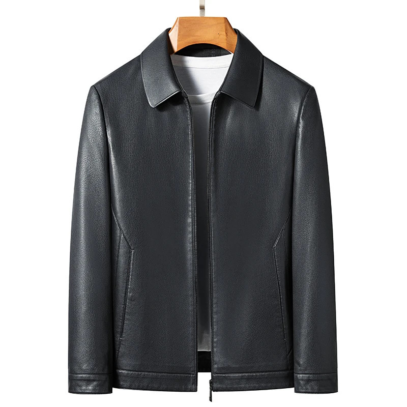 YN-2335 Spring/Summer Mens Genuine Leather Polo Plain Neck Jacket Fashion Ultra Thin Sheepskin Coat Black Grey Husband Gift Youth 241019