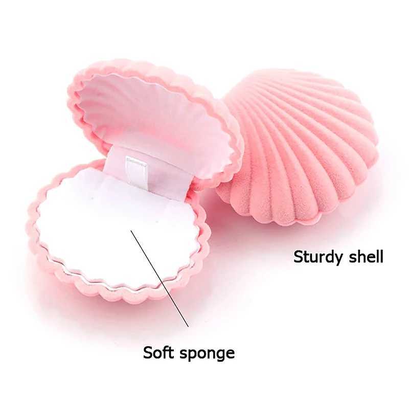 1 cute shell shaped velvet pearl treasure box engagement ring box earrings necklace bracelet display gift box holder W241019