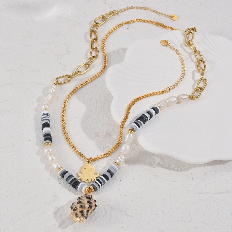 Home>Product Center>Product Center>Luxury niche steel cube octopus polymer clay pearl joint pendant necklace bone chain womens accessories wh