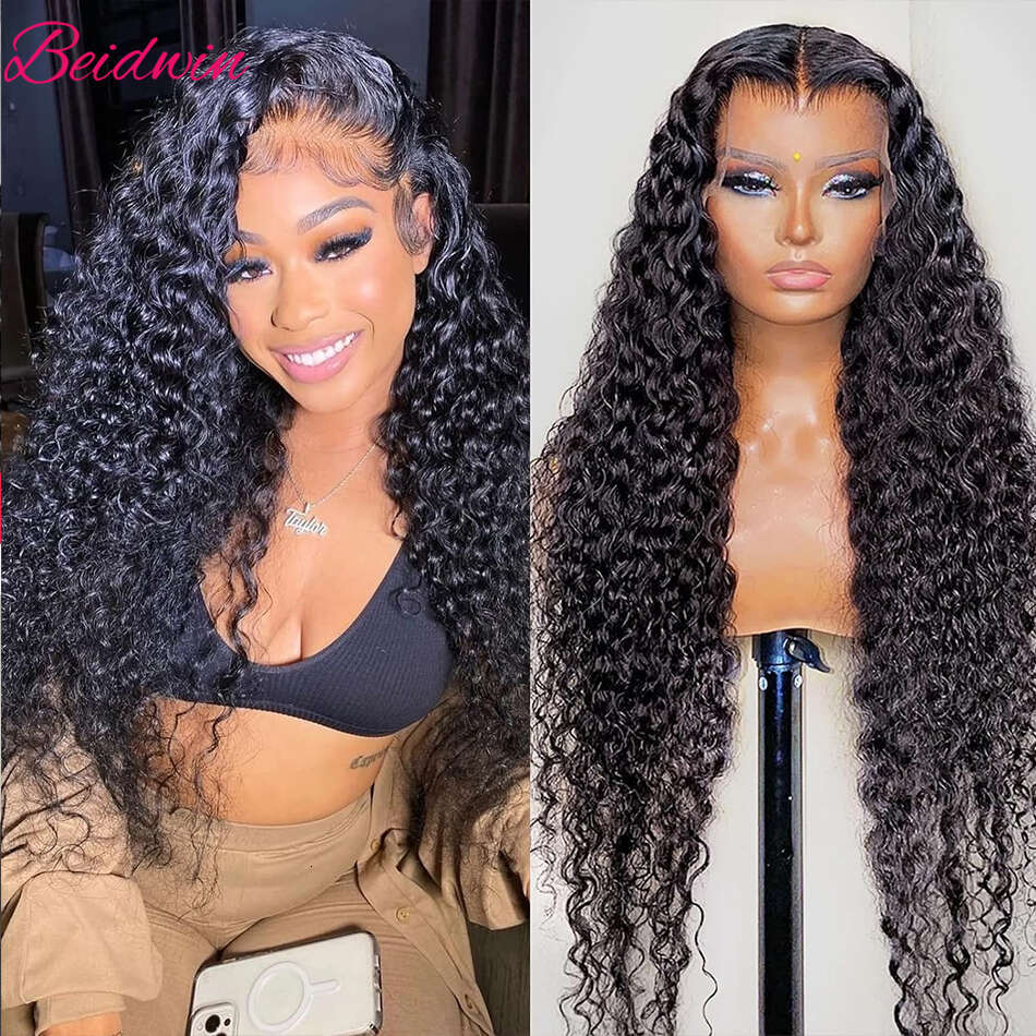 Water Wave Front 13x4 Transparent Curly Lace Frontal Wigs For Black Women Pre Plucked With Baby Hair 180% Wet And Wavy