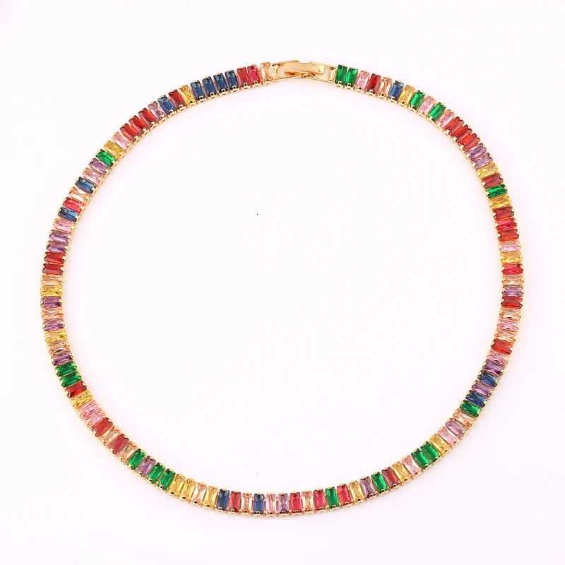 Wide CZ Tennis Necklace Womens Luxury Ice Out Rainbow Cube Zirconia Gold Crystal Chain Womens Jewelry Necklace 241018