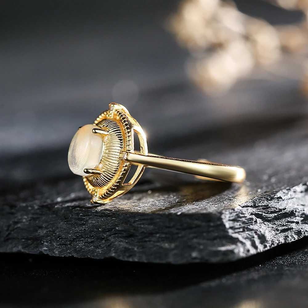 New S925 pure silver gold-plated 18k womens ring paired with natural gemstone moonlight ring wedding jewelry accessories Y241019