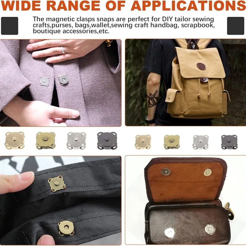 1051Set Magnetic Snap Button Metal Invisible Sew on Lock Clasps Fasteners for Purse Bags Clothes Craft DIY Accessories 241017