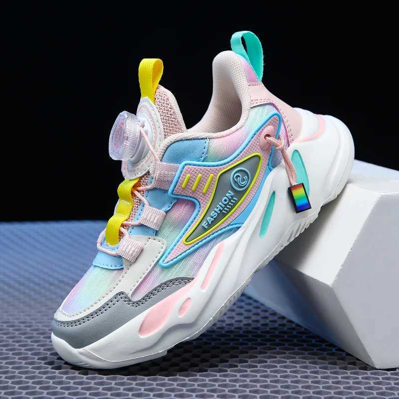 Athletic Outdoor Childrens girls fashionable sports shoes childrens shoes for ages 4 to 9 PU and MESH tennis and running shoes JJL1899 H241019