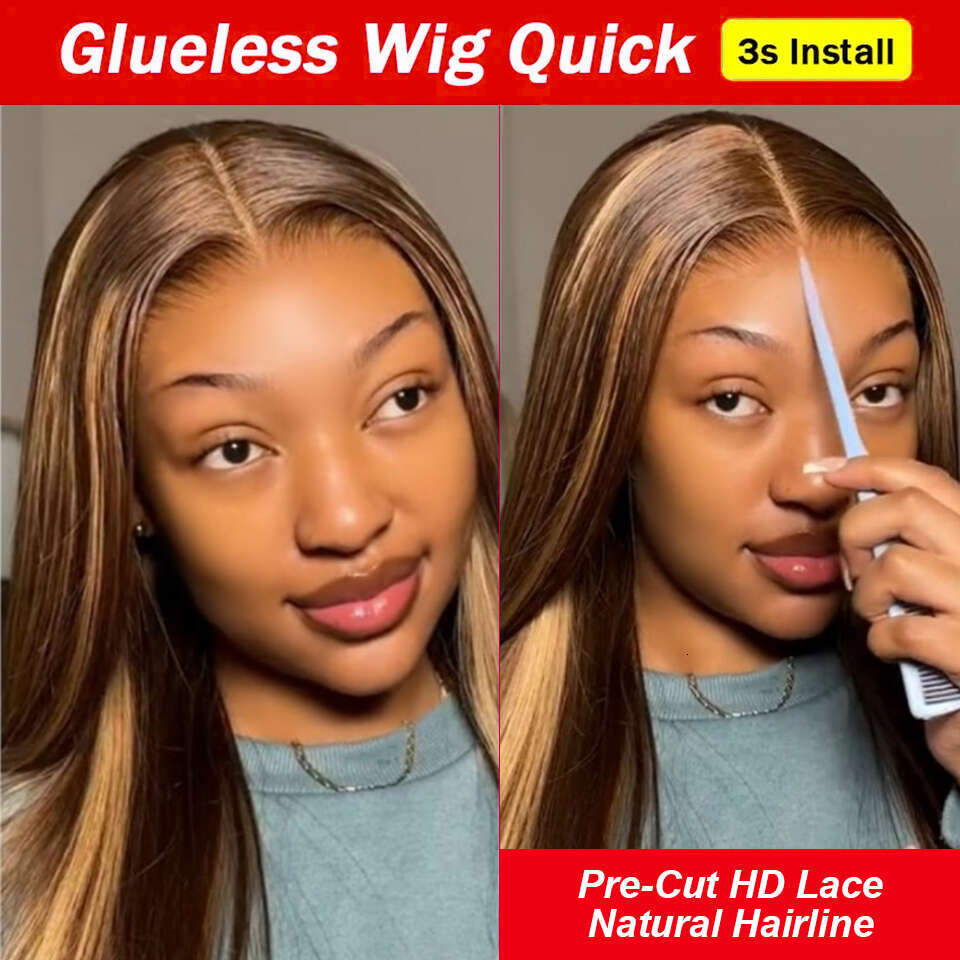 Glueless Wig Highlight Human Hair Ready To Wear And Go Preplucked Straight Ombre Colored HD Lace Wigs For Women s