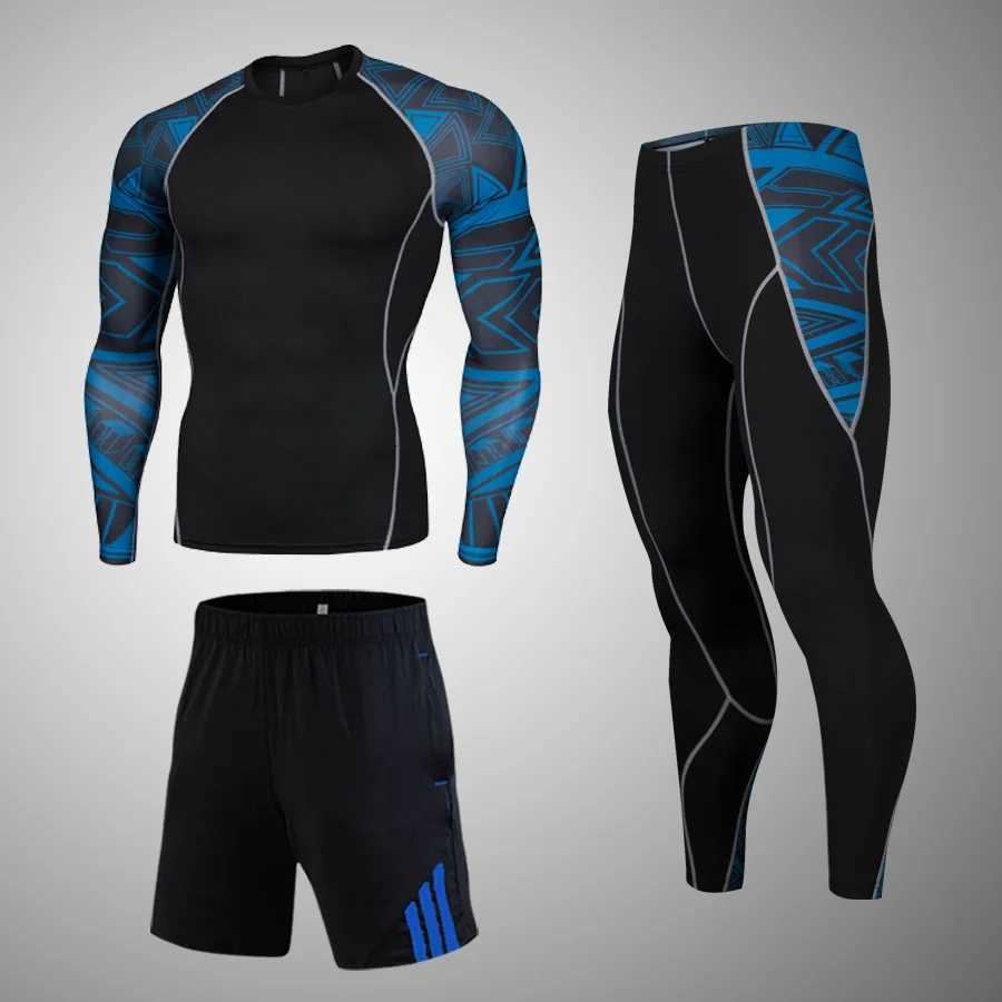 Quick drying 2-piece/set mens rash guard mens MMA compression clothing mens long sleeved T-shirt+tight fitting mens clothing W241018