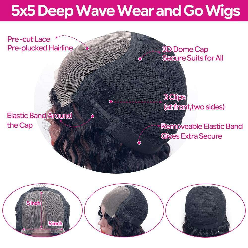 Deep x Glueless Wave Ready to Wear Lace Clousure Wig Human Hair Pre Plucked Curly Brazilian Transparent Frontal Wigs s