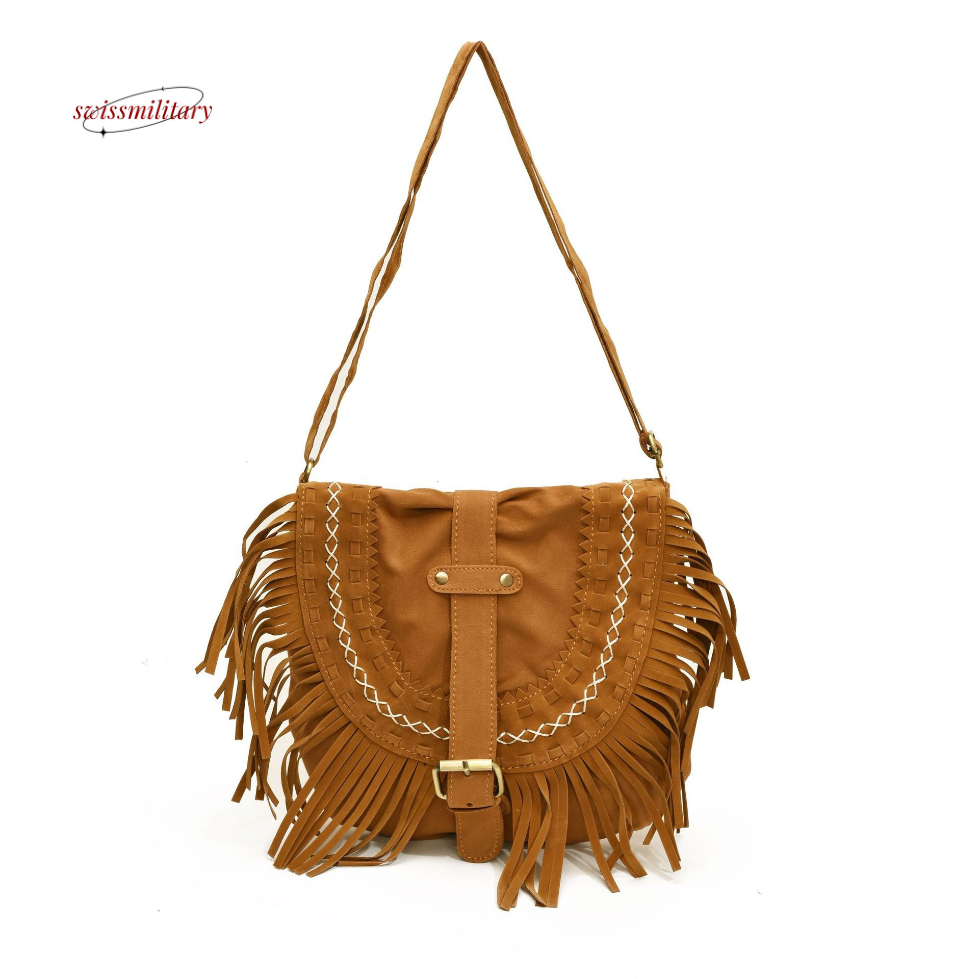 Tassel brown Western cowboy niche ethnic controversy, West Asia crossbody bag, women's trendy travel bag #39 swissmilitary