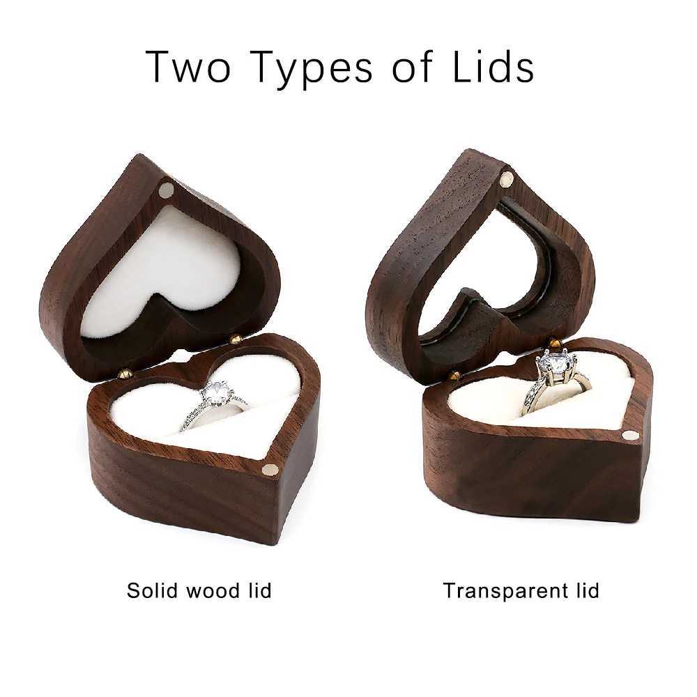 Classic heart-shaped wedding ceremony ring box walnut bead treasure box recommended for wedding jewelry storage organizer ring box W241019