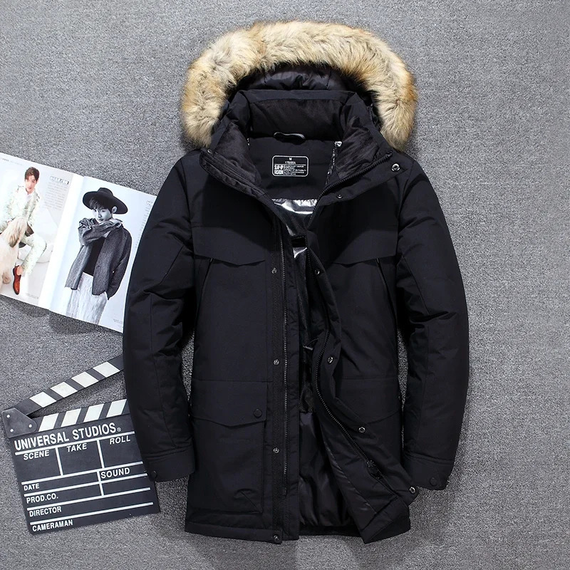 -40 degree high-quality white duck down jacket for men thick winter fur collar warm park waterproof and windproof 241018