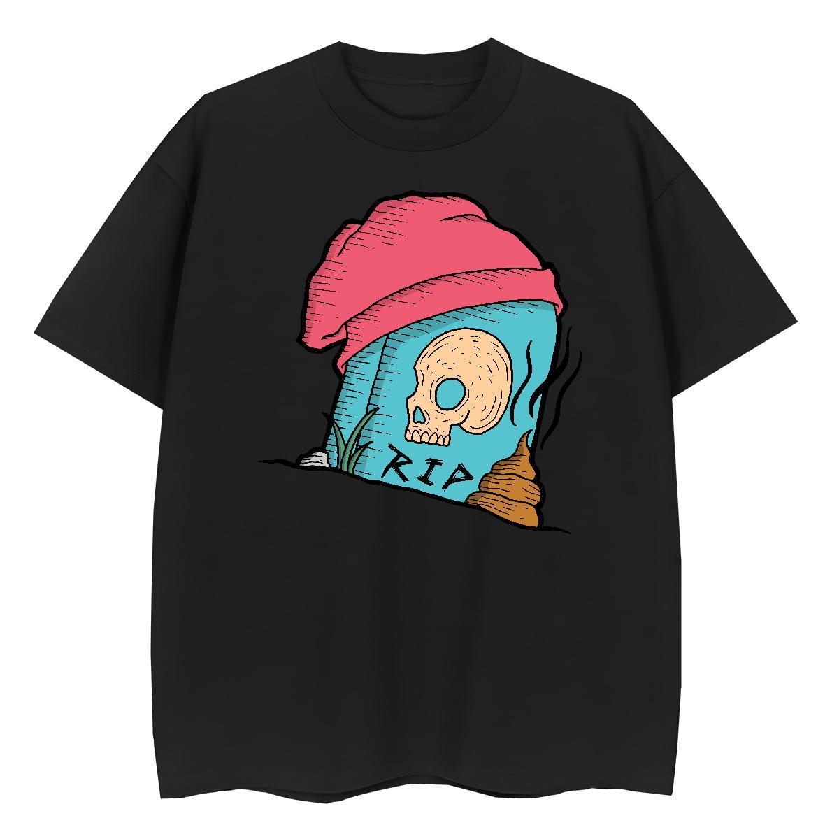 Classic T-Shirts for Women 230g Cotton Breathable Crew Neck Hip Hop Street skull Unisex Tshirts Brand Black White Polos