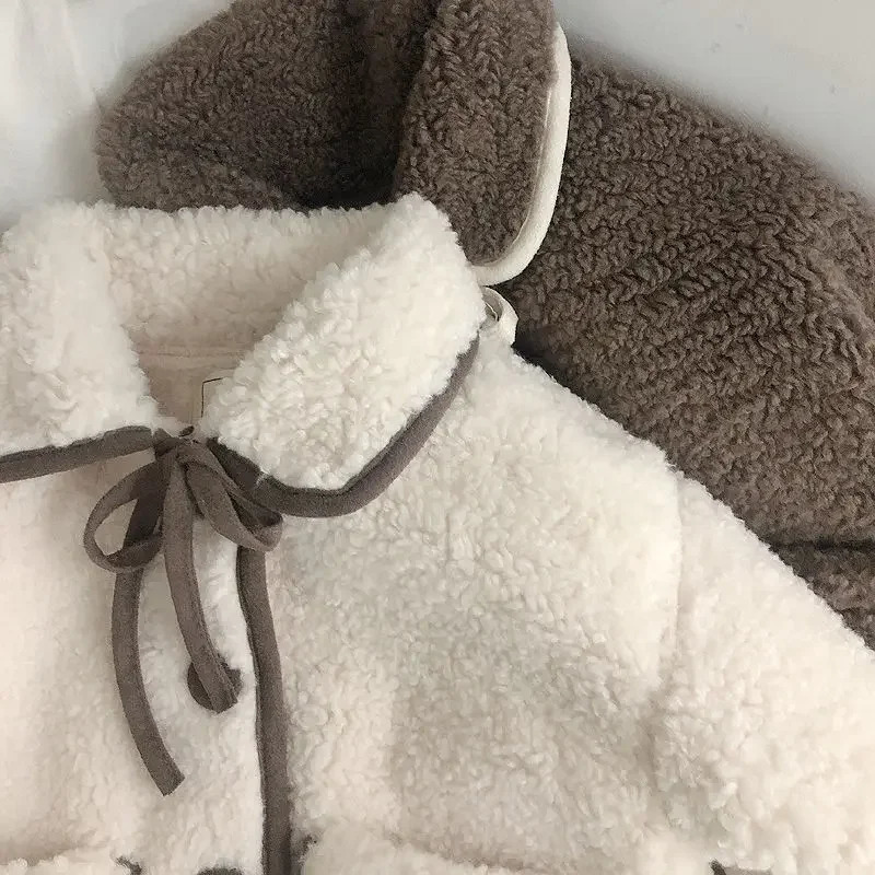 Fashion Fleece Thick Infant Toddler Child Warm Coat Outwear Collar Tie Girl Clothes 110Y Baby Girls Winter Jacket 241018