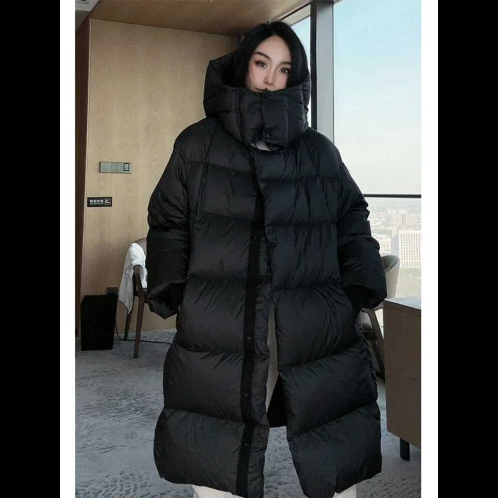 Womens Down Jacket in The Long Cocoon Thickened Hooded Jacket Loose Korean Version of The Bread Clothing Outdoor WarmthX241019