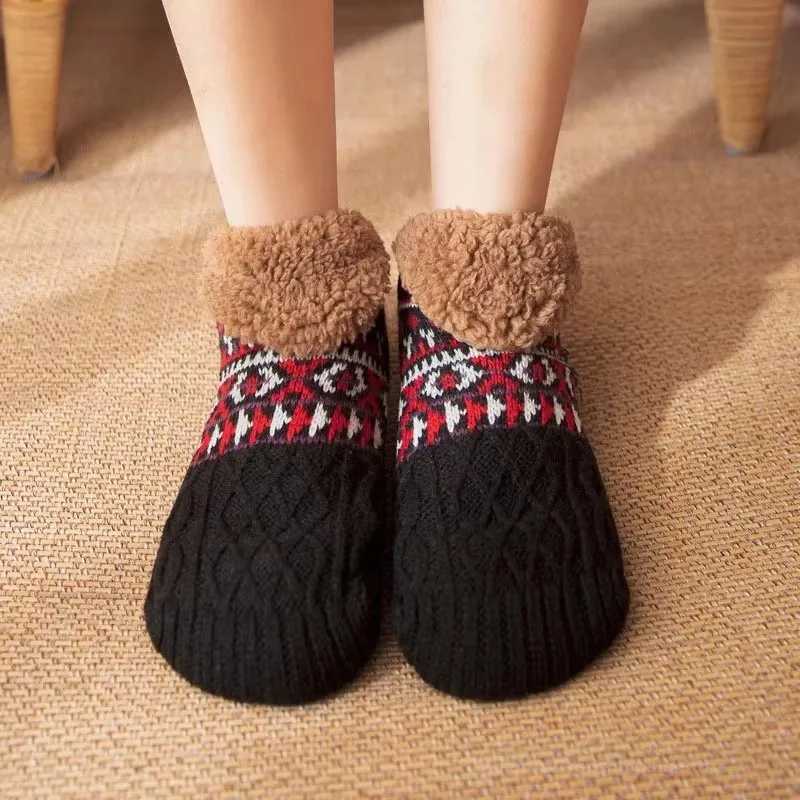 Indoor Winter Slippers Socks Mens Floor Socks Home Bedroom Sleeping Socks Non-slip Knitted Adult Plus Fleece Warm Carpet SoxXJ241019