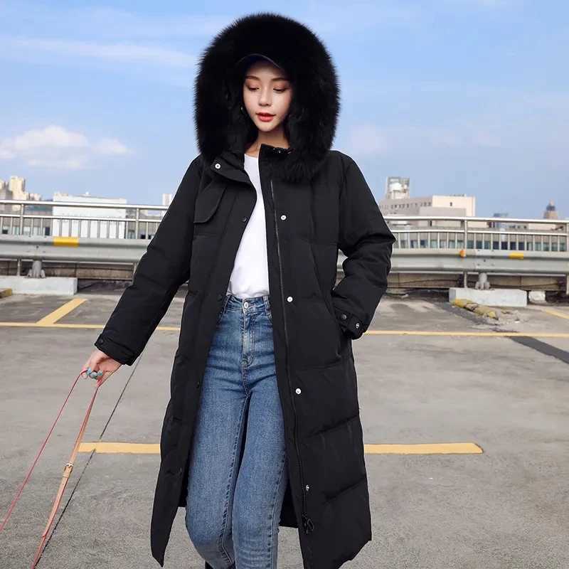 Long Down Cotton Parkas Coat Female 2024 New Winter Loose Large Fur Collar Hooded Warm Thick Parkas Puffer Women Padded OvercoatX241019