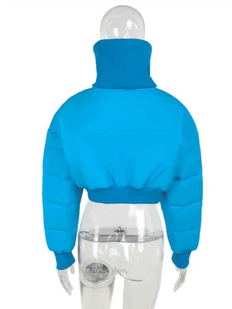 Women's Down Parkas Strange cat pads bubble puffs Parkas womens winter turtle neck zipper warm short jacket T-shirt fashionable hippie cut jacket