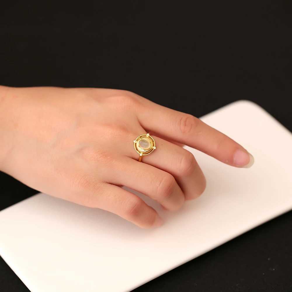 New S925 pure silver gold-plated 18k womens ring paired with natural gemstone moonlight ring wedding jewelry accessories Y241019